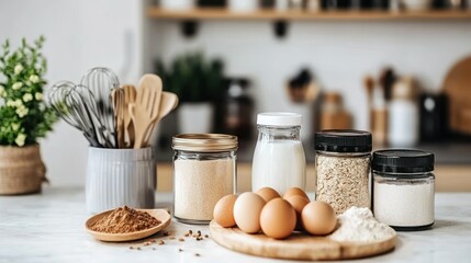 Fototapeta premium Kitchen counter with baking ingredients