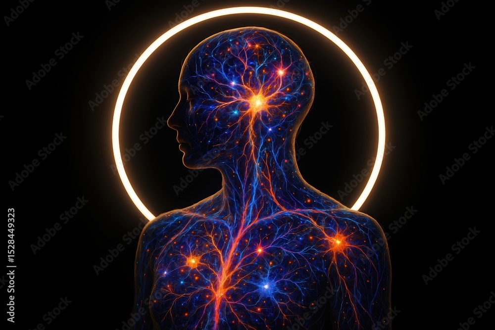 Aufkleber Exploring Neural Pathways in a Calm Individual Illustrating Neuroplasticity and Positivity