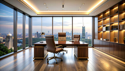 Luxury Office with Panoramic City View Elegant Workspace Design