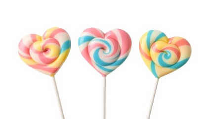 Three Swirled Heart Lollipops on White Background
