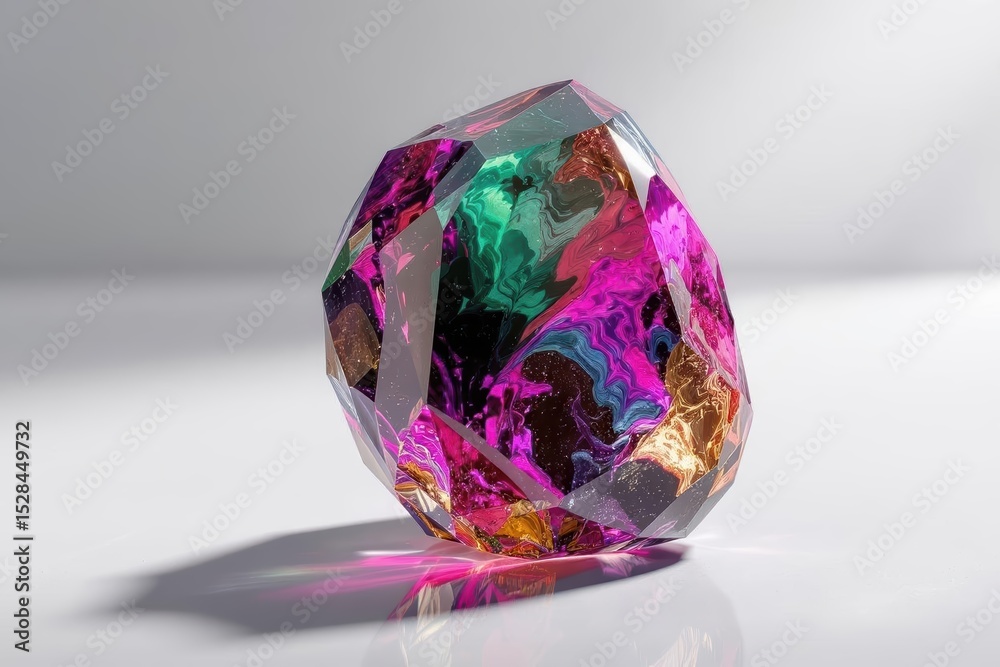 Aufkleber beautiful polychrome tourmaline with vibrant colors displayed on a reflective surface