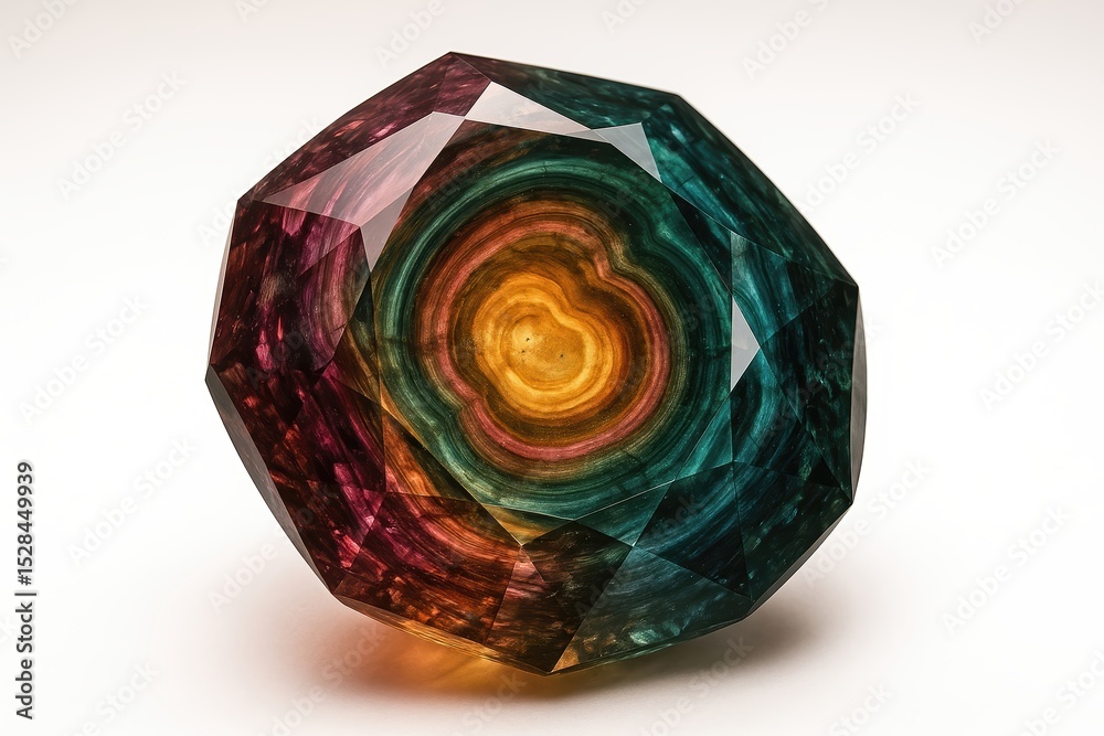 Poster vibrant polychrome tourmaline with bold colors and geometric facets on a smooth surface