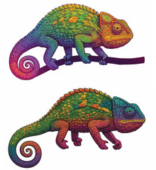 Obraz premium Vibrant Colorful Chameleons with Textured Skin