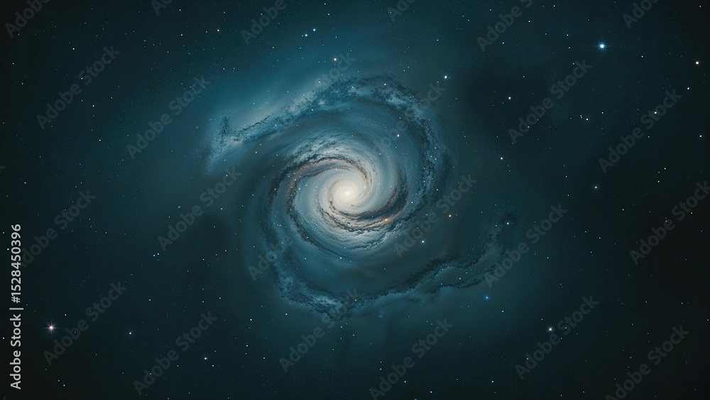 Poster discovering the secrets of the universe through spiral galaxies and star formations in deep space