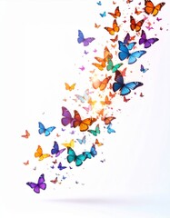 Colorful Butterflies Flying on White Background