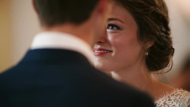 Closeup of the brides tearstained face as she pours her heart out in her vows, demonstrating her deep love and devotion for her partner.