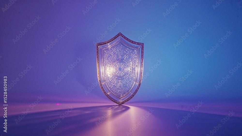 Poster stunning shield barrier positioned against a colorful backdrop with light reflection effects
