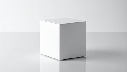 Fototapeta premium White Cube Box on Reflective Surface