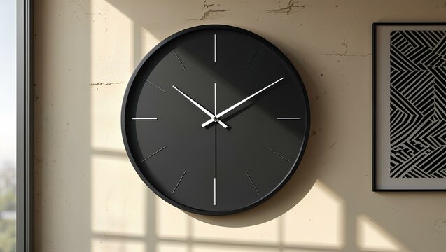 Wall round click with black hands on a wall