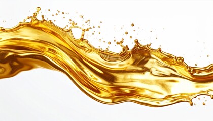 Golden Liquid Splash Wave Flowing on White Background