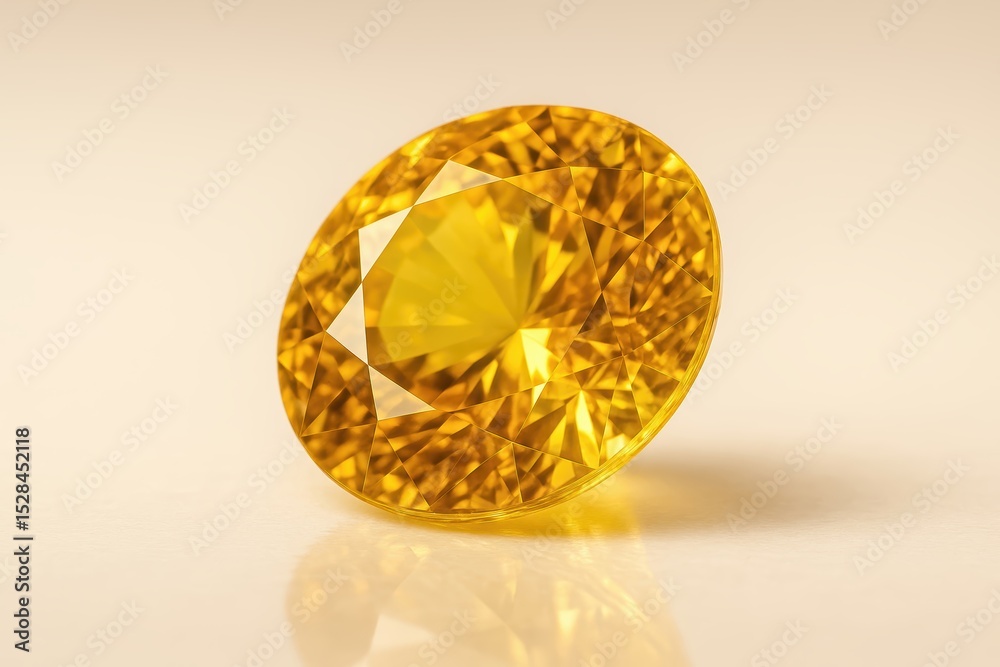 Poster bright yellow sapphire gem gleaming on a smooth surface with intricate facets catching light