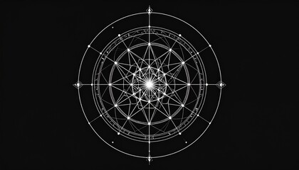 White Circular Geometric Pattern on Black Background