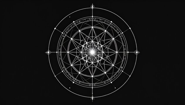 White Circular Geometric Pattern on Black Background