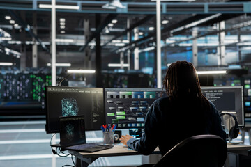 Data center engineer uses AI visual programming to oversee automated repetitive tasks minimizing...