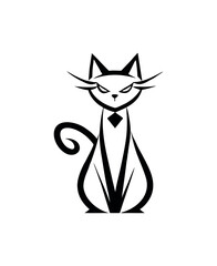 Sleek Black Cat Outline Vector Illustration