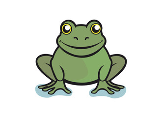 Smiling Cartoon Frog Illustration - Cute Green Frog Clipart