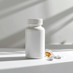 White Pill Bottle with Capsules and Tablets