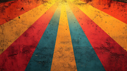 Retro Sunburst Pattern on Grunge Texture Wall Background