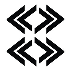 Symmetrical black and white graphic design featuring repeating arrow shapes.