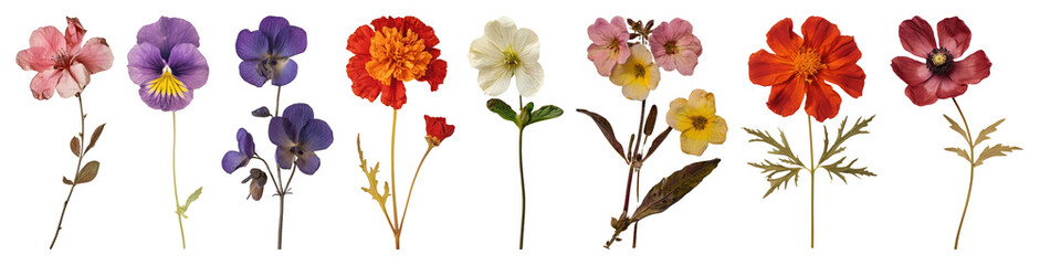 PNG Colorful delicate vintage flowers, element set on transparent background