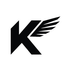 A stylized, black capital letter K with wing-like design, likely a logo or monogram.
