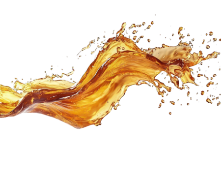 Amber liquid splashes, wave form against a black background