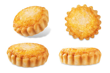 Ham and cheese tartlet on a white isolated background