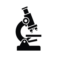A simple black silhouette of a classic laboratory microscope.