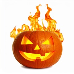 Fototapeta premium Fiery Jack-o'-Lantern on White Background