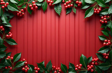 AI generated images of Christmas holly berries, on a wooden background