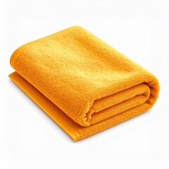 Folded Yellow Cotton Bath Towel on White Background