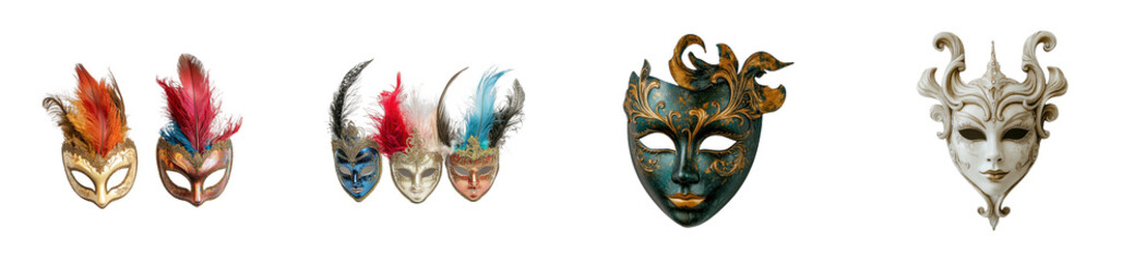 Naklejka premium Vibrant mask display carnival festival decorative. Cut out png set