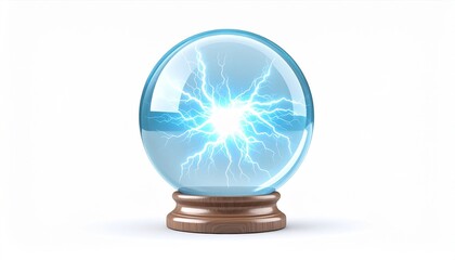 Blue Lightning Crystal Ball on Wooden Base