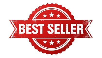 Red grunge best seller stamp with stars isolated on a white background.