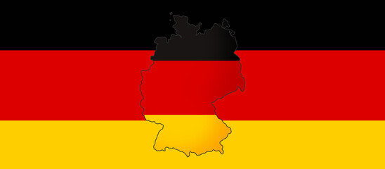 Obraz premium silhouette of the map of Germany, map outline of Germany is centered, black thick bold outline. slight grey gradation of the colours and slight 3D effect through shading