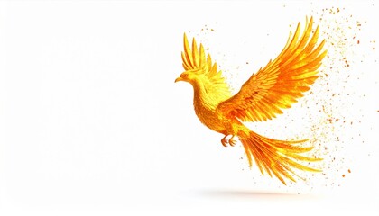 Obraz premium Orange Phoenix in Flight Against White Background