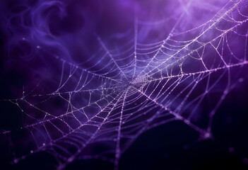 AI generated image of purple smoke and spiderwebs. Halloween background