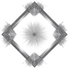silver art deco geometric border with diamond and sunburst elements, isolated on white background