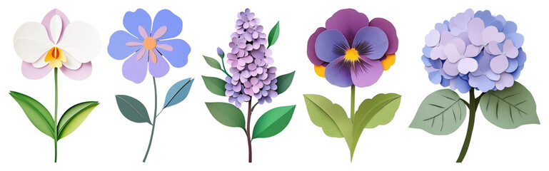 PNG Colorful paper flowers arrangement, element set on transparent background
