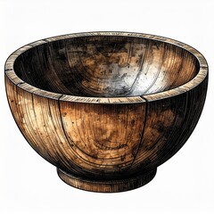 Fototapeta premium Aged Wooden Bowl on White Background