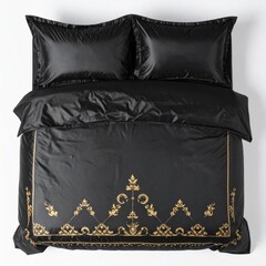 Black Satin Bedding Set with Gold Embroidery