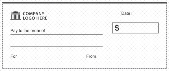 Bank check, vector blank money cheque, checkbook template with guilloche pattern and fields. Currency payment coupon, money check background