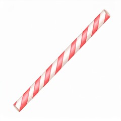 Red and White Striped Paper Straw on White Background