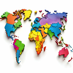 Colorful 3D world map global geography perspective