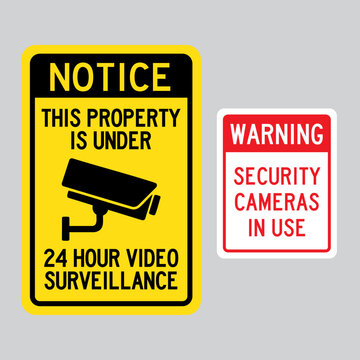 Security Camera Signs &ndash; 24 Hour Video Surveillance Warning and Notice Signs Vector Bundle