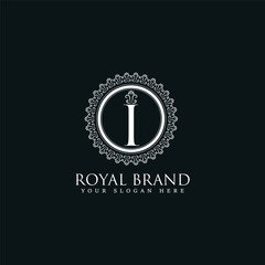 Ornamental Letter I Monogram Logo Design with Luxury Vintage Frame for Premium Royal Branding