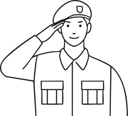 Line drawing for saluting soldier coloring