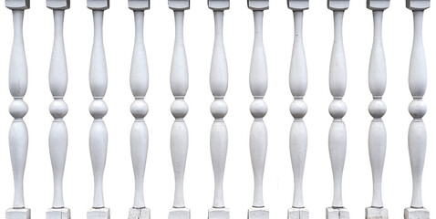 Classic white stone balustrade with columns isolated on white background