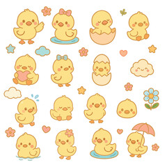 collection of cute ducklings in vector animation style