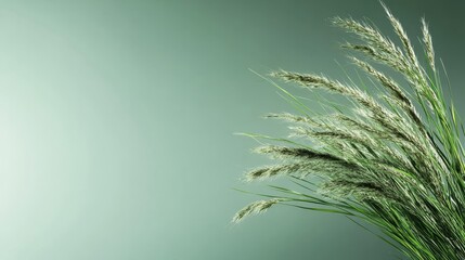 A serene and minimalist shot of tall grass swaying softly against a muted green background, capturing the essence of nature and the tranquility it embodies in a peaceful setting.